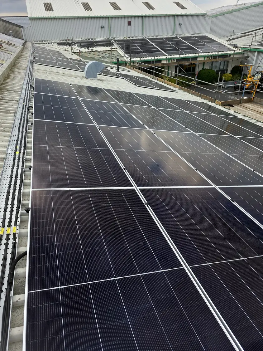 Array rows with DC cable tray alongside