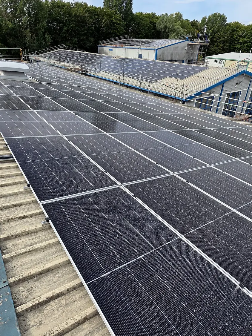 Completed arrays across the roofs